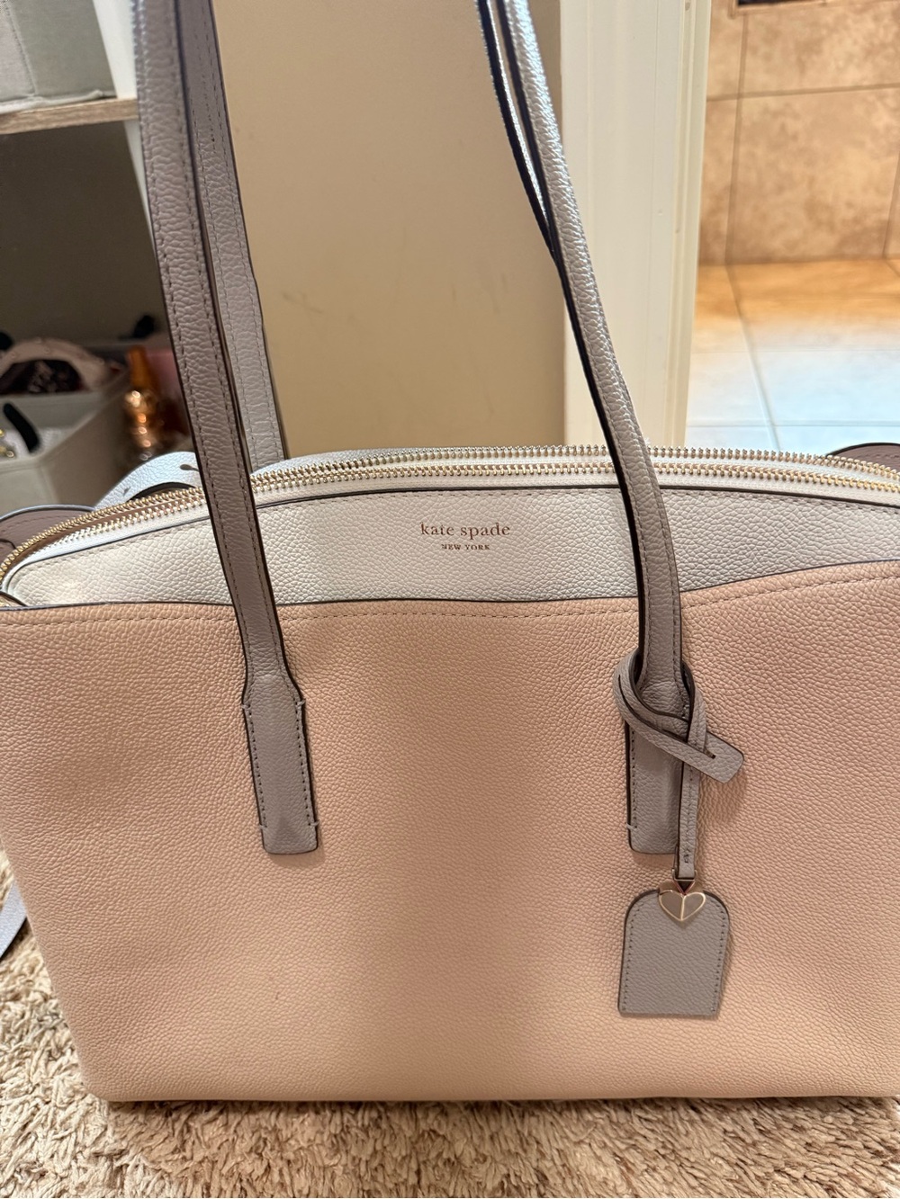 kate spade Two-Tone Blush Pink and Cream Leather Tote